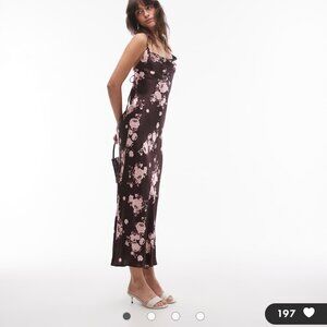 Topshop Cowl Slip Midi Dress in Burgundy Floral Print